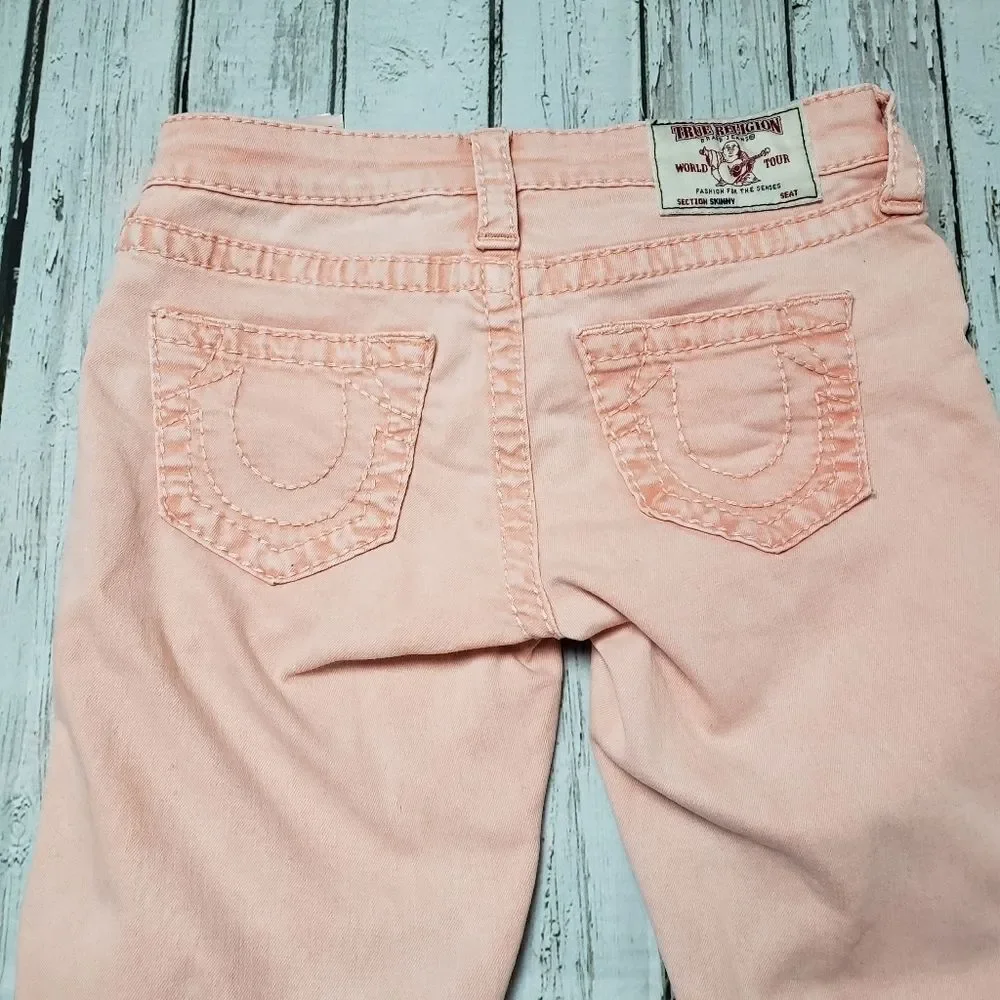 Vintage True Religion Coral Pink Skinny Jeans Size 26 Y2K Stretch - Picture 10 of 13